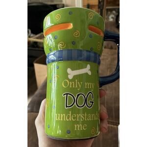 Vintage Ganz “Only My Dog Understands Me” Green 7” Mug With Lid